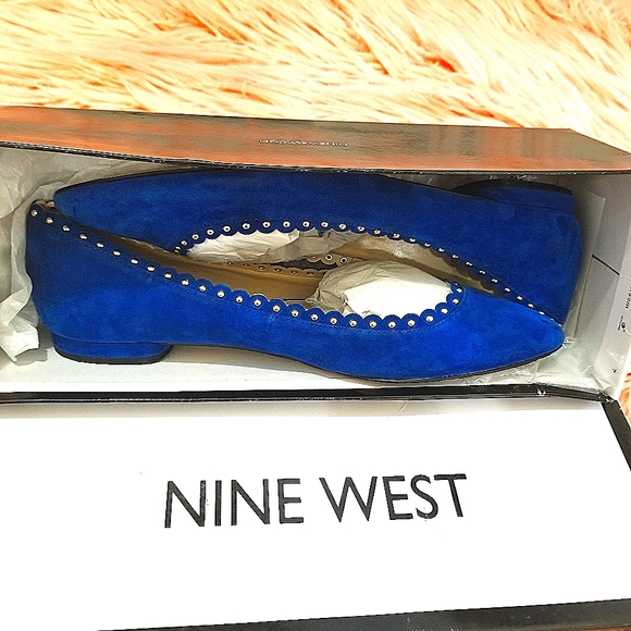 NINE WEST Women's Omlit Blue Suede Ballet Flats - Picture 2 of 9